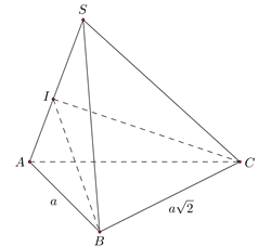 Câu 49: (MH Toan 2020) Cho khối chóp (S.ABC) có đáy (ABC) là tam giác vuông cân tại (A), (AB = a), (widehat {SBA} = widehat {SCA} = 90^circ ), góc giữa hai mặt phẳng ((SAB)) và ((SAC)) bằng (60^circ ). Thể tích của khối chóp đã cho bằng 1