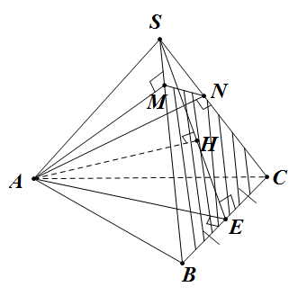 Đề bài: Cho hình chóp tam giác $S.ABC$ có đáy là tam giác đều cạnh bằng $a. SA=2a$ và $SA$ vuông góc với mặt phẳng $(ABC)$. Gọi $M,N$ tương ứng là hình chiếu vuông góc của $A$ trên $SB,SC$. Tìm thể tích khối chóp $A.BMNC$. 1