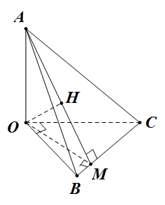 Đề bài: Cho tứ diện $OABC$ trong đó $OA, OB, OC$ đôi một vuông góc với nhau. Kẻ $OH bot (ABC)$.1. Chứng minh $H$ là trực tâm tam giác $ABC$.2. Chứng minh hệ thức  $frac{1}{OH^2}=frac{1}{OA^2}+frac{1}{OB^2}+frac{1}{OC^2}$. 1