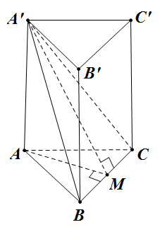 Đề bài: Cho hình lăng trụ tam giác đều $ABC.A'B'C'$ có $AB=a$, góc giữa hệ mặt phẳng $(A'BC), (ABC)$ bằng $60^0$. Tìm thể tích khối lăng trụ đó. 1