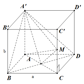 Đề bài: Cho hình hộp chữ nhật $ABCD.A'B'C'D'$ đáy là hình vuông $ABCD$ cạnh bằng $a; AA'=b $. Gọi $M$ là trung điểm $CC'$. Xác định tỉ số $frac{a}{b}$ để hai mặt phẳng $(A'BD); (MBD)$ vuông góc với nhau 1