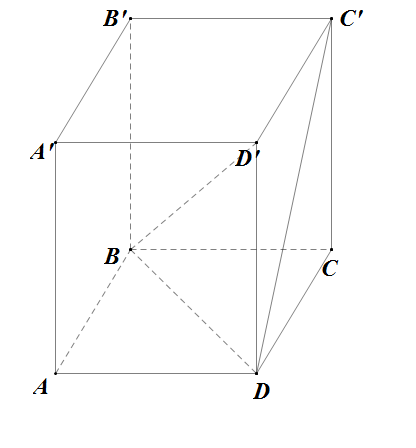 Đề bài: Cho hình hộp $ABCD.A'B'C'D'$, có đáy là hình vuông cạnh $a$, cạnh bên $AA'=h$. Tìm thể tích tứ diện $BDD'C'$. 1
