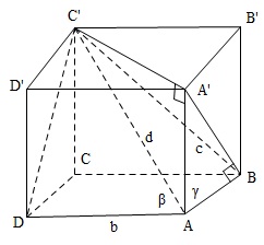 Đề bài: Cho $alpha, beta, gamma$ là ba góc tạo bởi đường chéo hình hộp chữ nhật với ba cạnh xuất phát từ một điểm. Chứng minh:a) $cos^2alpha+cos^2beta+cos^2gamma=1$b) $sqrt{4cos^2alpha+1}+sqrt{4cos^2beta+1}+sqrt{4cos^2gamma+1}leq sqrt{21}$ 1