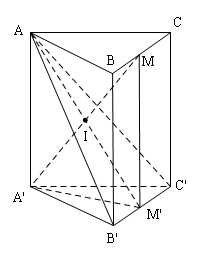 Đề bài: Cho hình lăng trụ tam giác $ABC.A'B'C'$. Gọi $M$ và $M'$ lần lượt là trung điểm của các cạnh $BC$ và $B'C'$. Tìm giao điểm của mp$(AB'C')$ với đường thẳng $A'M$ 1