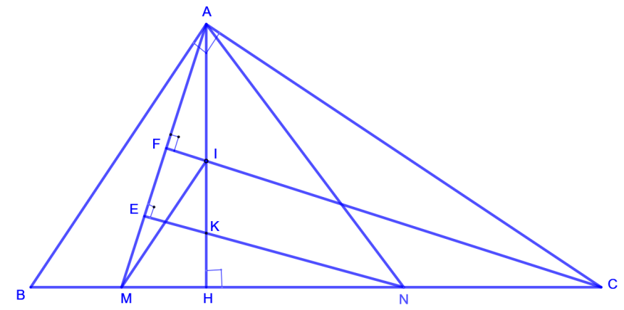Trong mặt phẳng tọa độ (Oxy), cho tam giác (ABC) vuông tại (A). Gọi (H) là hình chiếu vuông góc của (A)trên cạnh (BC); các điểm (Mleft( {6,;, - 1} right)), (N) lần lượt là trung điểm của (HB) và (HC); điểm (Kleft( {1,;,2} right)) là trực tâm tam giác (AMN). Tìm tọa độ đỉnh (C), biết (A) thuộc đường thẳng(d:,x + 2y + 4 = 0) và có tung độ âm. 1