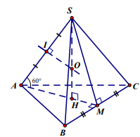 Cho hình chóp đều S.ABC có cạnh đáy AB=q , cạnh bên hợp với mặt đáy một góc (60^o) . Bán kính hình cầu ngoại tiếp hình chóp S.ABC là 1