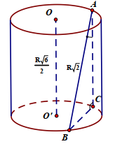Một hình trụ tròn xoay, bán kính đáy bằng R, trục (OO'={Rsqrt6over2}) . Một đoạn thẳng (AB = Rsqrt2 )với  (Ain(O),Bin(O')). Góc giữa AB và trục hình trụ là
  1