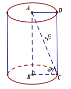 Hình  trụ  (T)  được  sinh  ra  khi  quay  hình  chữ  nhật  ABCD  quanh  cạnh  AB.  Biết (AC = asqrt2,,,widehat {ABC} = 45^0) . Diện tích toàn phần Stp  của hình trụ (T) là
  1