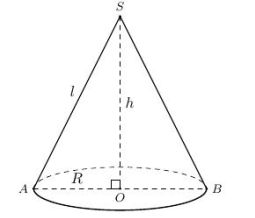 Cho hình nón có bán kính đường tròn đáy bằng R, chiều cao bằng h, độ dài đường sinh bằng l. Khẳng định nào sau đây đúng? 1