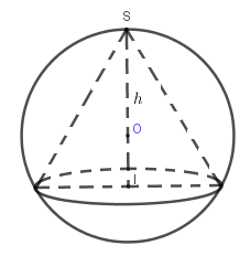 Cho mặt cầu tâm (O )  bán kính (R ). Xét mặt phẳng (P) thay đổi cắt mặt cầu theo giao tuyến là đường tròn (C). Hình nón (N ) có đỉnh (S ) nằm trên mặt cầu, có đáy là đường tròn (C) và có chiều cao h (h &gt; R ). Tìm (h ) để thể tích khối nón được tạo nên bởi (N) có giá trị lớn nhất. 1