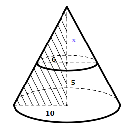 Cho  hình  nón ( N ) có  bán  kính  đáy  bằng  10,  mặt  phẳng vuông  góc  với  trục  của  hình  nón  cắt  hình  nón  theo  một đường  tròn  có  bán  kính  bằng  6,  khoảng  cách  giữa  mặt phẳng này với mặt phẳng chứa đáy của hình nón  ( N ) là 5. Chiều cao của hình nón  ( N )  là
  1