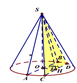 Thiết diện qua trục của một hình nón là một tam giác vuông cân có cạnh góc vuông bằng a. Một thiết diện qua đỉnh tạo với đáy một góc (60^o). Diện tích của thiết diện này bằng:
  1