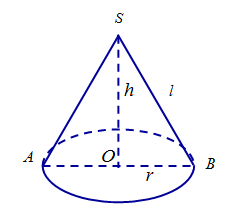 Cho hình nón tròn xoay có bán kính đường tròn đáy r, chiều cao h và đường sinh (l).
Kết luận nào sau đây sai? 1