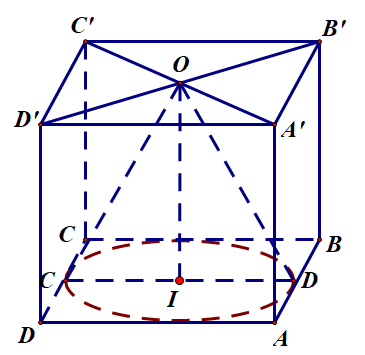 Cho hình lập phương ABCD.A’B’C’D’ cạnh a. Hãy tính diện tích xung quanh của hình nón có đỉnh là tâm O của hình vuông A’B’C’D’ và đáy là hình tròn nội tiếp hình vuông ABCD. Đáp án là: 1