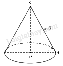Cho hình nón tròn xoay có đỉnh là S, O là tâm của đường tròn đáy, đường sinh bằng (asqrt2) và góc giữa đường sinh và mặt phẳng đáy bằng 600. Diện tích xung quanh Sxq của hình nón và thể tích V của khối nón tương ứng là: 1