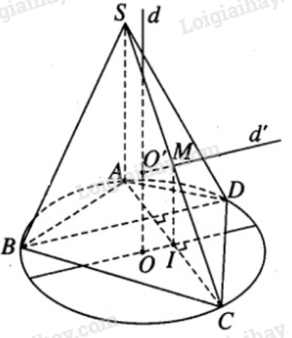 Cho đường tròn tâm O bán kính r′. Xét hình chóp S.ABCD có SA vuông góc với mặt phẳng đáy, S và A cố định, SA=h cho trước và có đáy ABCD là một tứ giác tùy ý nội tiếp đường tròn đã cho, trong đó các đường chéo AC và BD vuông góc với nhau. Tính bán kính r của mặt cầu đi qua năm đỉnh của hình chóp. 1