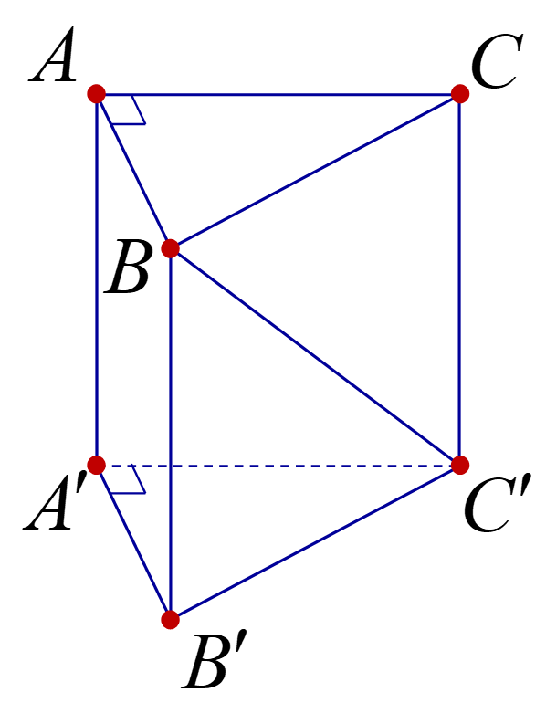 Cho hình lăng trụ đứng (ABC.A'B'C') có đáy (ABC) là tam giác vuông cân tại (A,) (BC = AA' = asqrt 2 ). Tính khoảng cách từ (C) đến mặt phẳng (left( {ABB'A'} right)).</p> 1