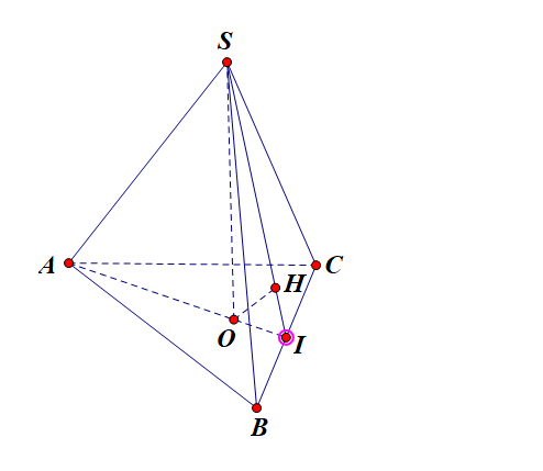Cho hình chóp tam giác đều (S.ABC) có tất các cạnh đều bằng (a).Gọi (O) là tâm của tam giác (ABC).Tính khoảng cách từ (O) đến ((SCB)).</p> 1
