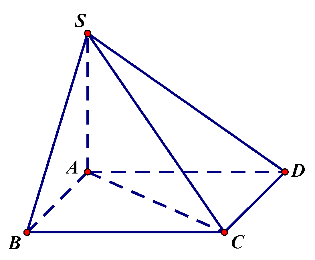 Cho hình chóp (S.ABCD) có đáy là hình vuông cạnh (a), (SA = asqrt 2 ) và vuông góc với mặt phẳng đáy. Góc giữa cạnh bên (SC) với mặt phẳng đáy bằng</p> 1