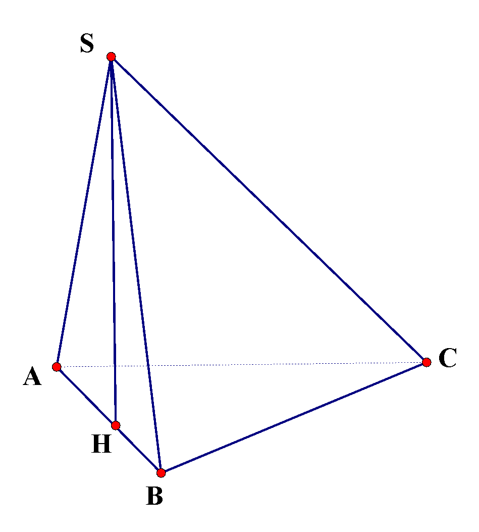 Cho hình chóp (S.ABC) có (Delta ABC) đều; mặt bên (SAB) nằm trong mặt phẳng vuông góc với mặt đáy và (Delta SAB) vuông tại (S), (SA = asqrt 3 ), (SB = a). Tính thể tích khối chóp (S.ABC).</p> 1
