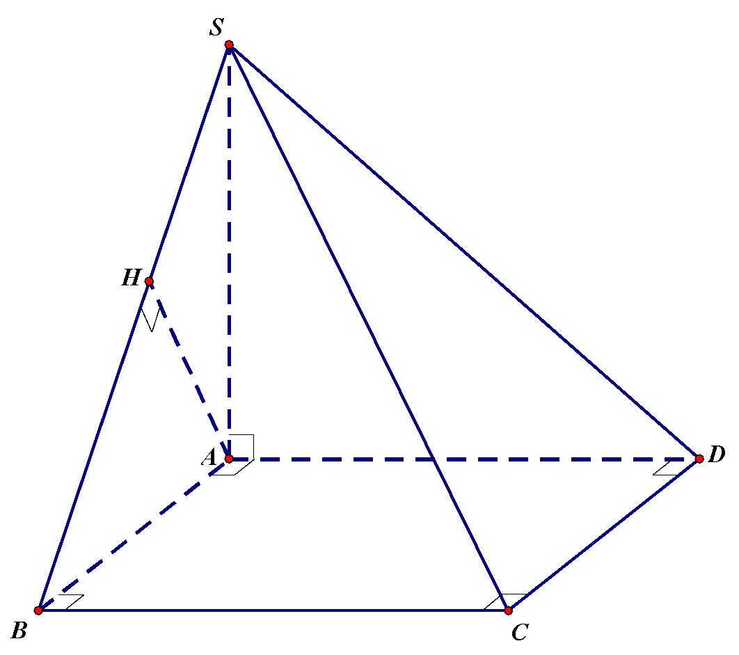 Cho chóp (S.ABCD) có (SA bot left( {ABCD} right)), <em>ABCD</em> là hình vuông cạnh <em>a</em>. Khoảng cách từ <em>A</em> đến (<em>SBC</em>) bằng (frac{{asqrt 3 }}{2}). Tính thể tích chóp (S.ABCD)</p> 1