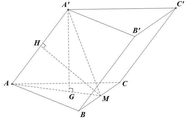 Cho lăng trụ (ABC.Aprime Bprime Cprime ) có đáy là tam giác đều cạnh(a), hình chiếu vuông góc của điểm lên mặt phẳng (left( {ABC} right)) trùng với trọng tâm tam giác (ABC.) Biết khoảng cách giữa hai đường thẳng và (BC) bằng (frac{{asqrt 3 }}{4}). Tính theo (a) thể tích của khối lăng trụ đã cho.</p> 1