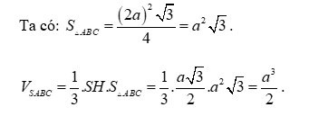 Cho hình chóp (S.ABC) có (Delta ABC) đều; mặt bên (SAB) nằm trong mặt phẳng vuông góc với mặt đáy và (Delta SAB) vuông tại (S), (SA = asqrt 3 ), (SB = a). Tính thể tích khối chóp (S.ABC).</p> 2