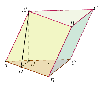 Cho khối lăng trụ (ABC.A'B'C') có đáy là tam giác vuông cân tại (B) có (AC = 3sqrt 2 ). Hình chiếu vuông góc của (A') trên mặt phẳng đáy là điểm (H) thuộc cạnh (AC) sao cho (HC = 2HA), biết góc giữa (left( {ABB'A'} right)) và mặt phẳng đáy bằng (60^circ ). Tính thể tích (V) của khối lăng trụ đã cho.</p> 1