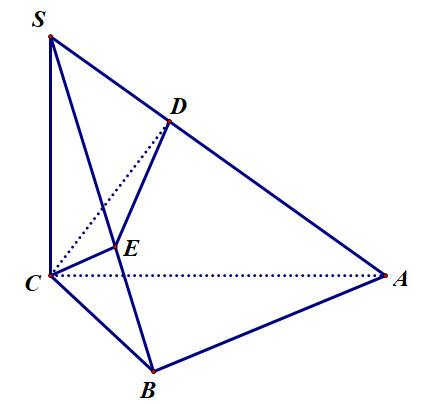 Cho hình chóp (SABC) có (SC = 2a)<sub> </sub>và (SC bot (ABC).) Đáy (ABC) là tam giác vuông cân tại (B) và (AB = asqrt 2 .) Mặt phẳng ((alpha )) qua (C) và vuông góc với (SA,) ((alpha )) cắt (SA,SB) lần lượt tại (D,E.) Tính thể tích khối chóp (SCDE.)</p> 1