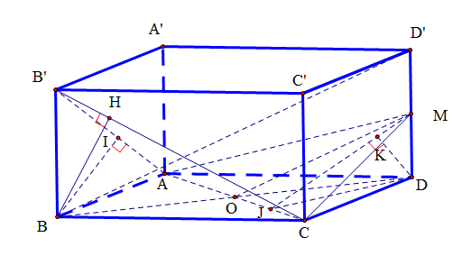 Cho hình hộp chữ nhật(ABCD.A'B'C'D'). Khoảng cách giữa (AB) và (B'C) là (frac{{2asqrt 5 }}{5}), giữa (BC) và (AB') là (frac{{2asqrt 5 }}{5}), giữa (AC) và (BD') là (frac{{asqrt 3 }}{3}). Thể tích của khối hộp đó là:</p> 1